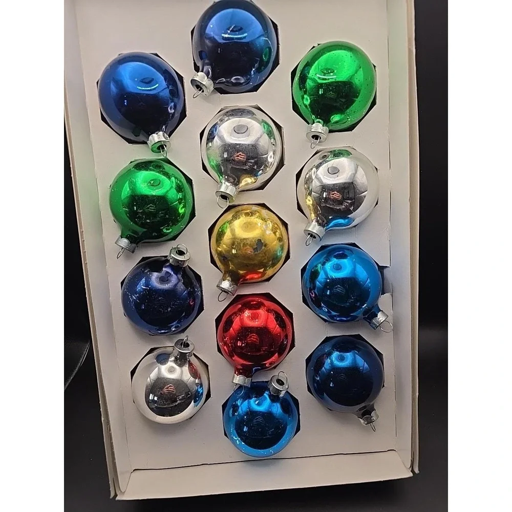 Vintage HD Holly Set Of 13‎ Multicolor Mercury Glass Christmas Ornaments 25k